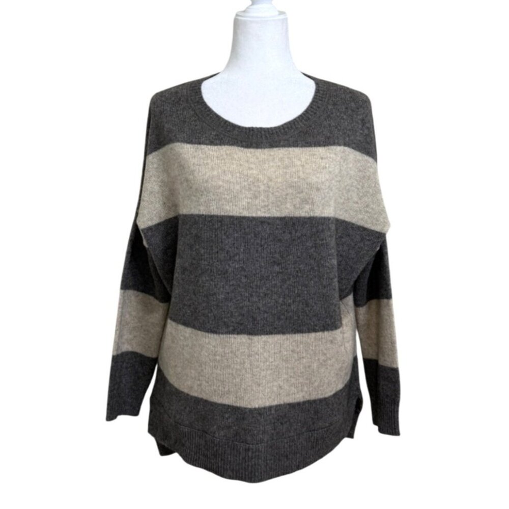 Vince Striped Sweater Wool Yak Hair Sweater Tunic Gray Cream Women Size S